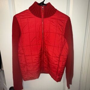 Ralph Lauren Red Quilted Front Zip Sweater Jacket